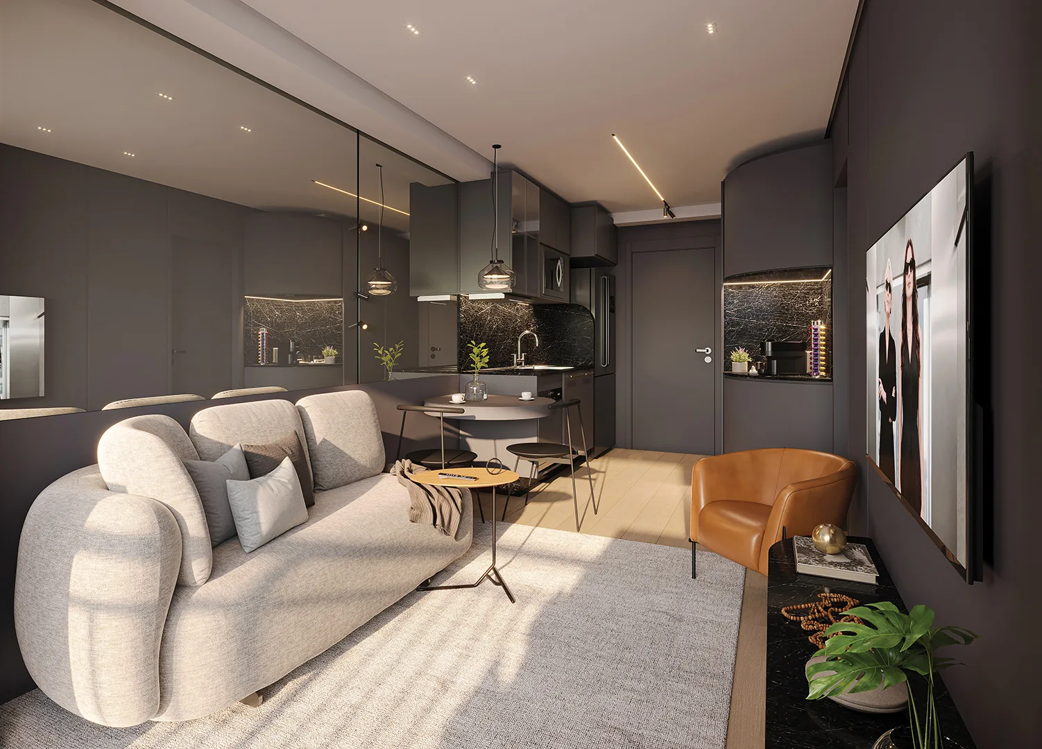Living do apartamento de 38 m²