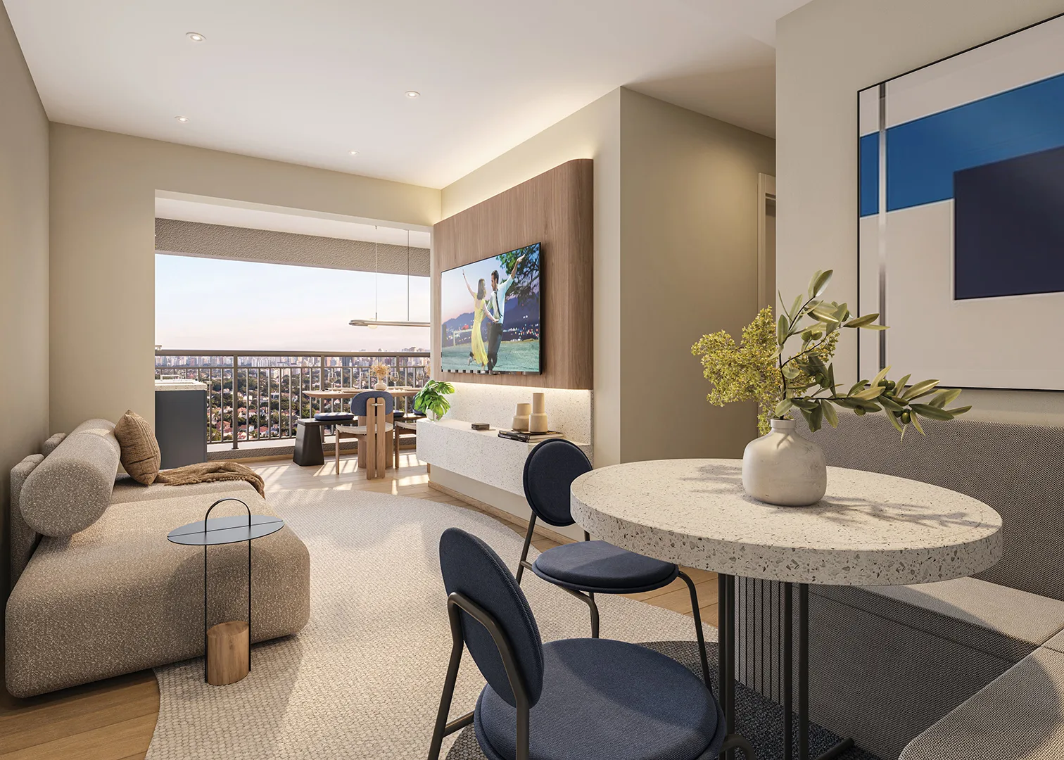 Living do apartamento de 69 m²