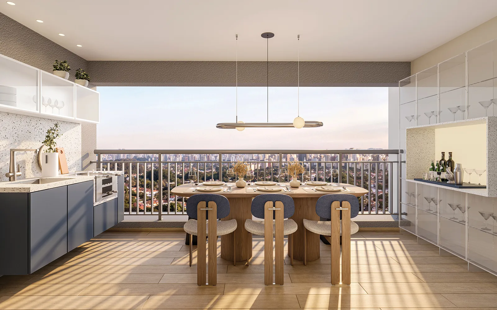 Terraço com churrasqueira do apartamento de 69 m²