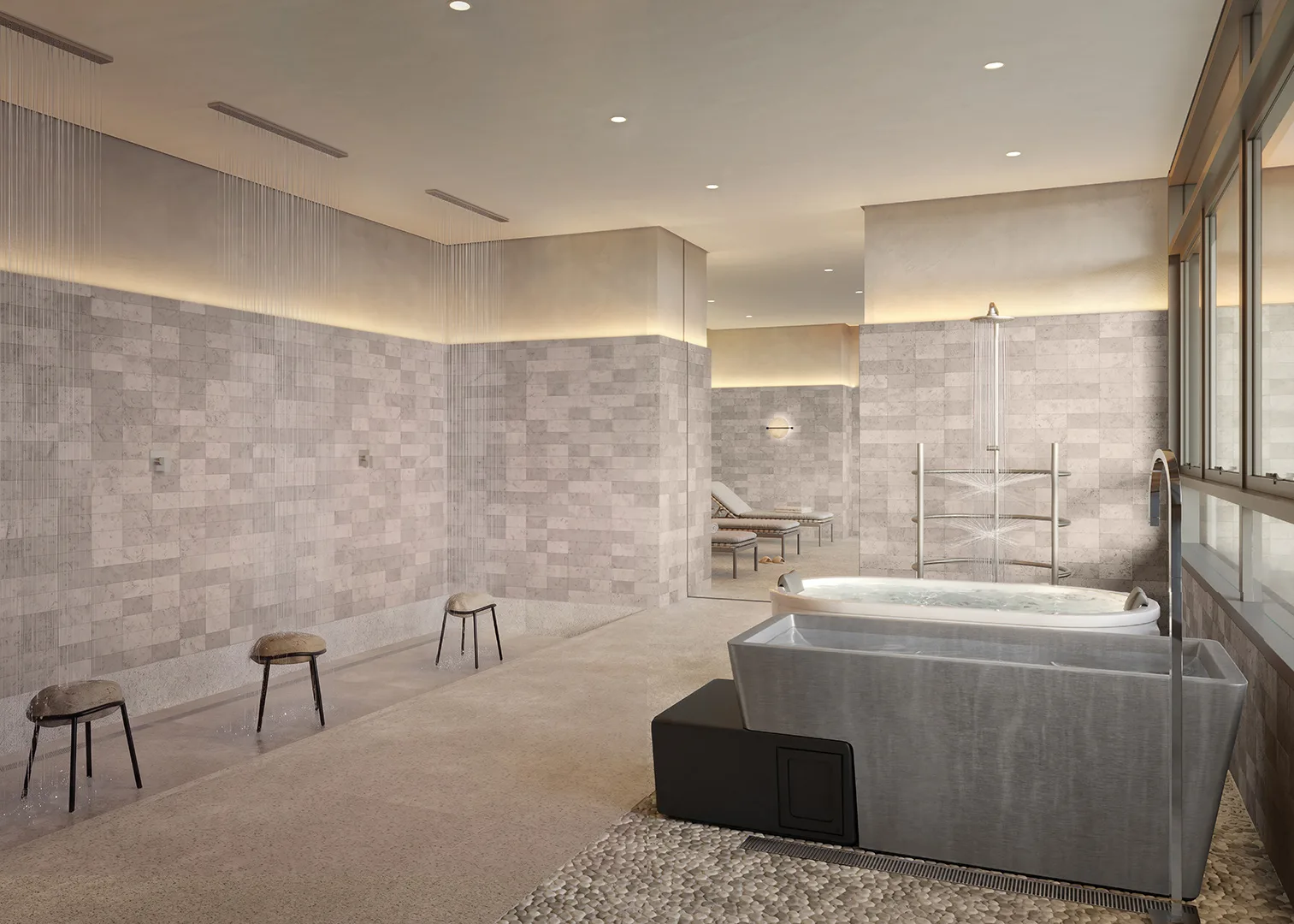 Aqua therapy com queda d'água e banheira de gelo