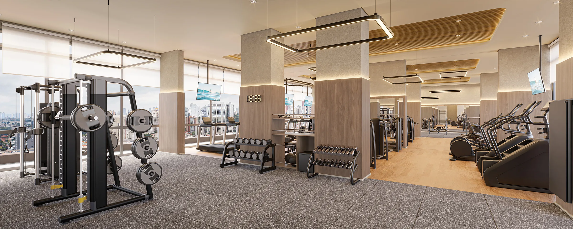 Fitness center com mais de 550 m² e equipamentos Technogym