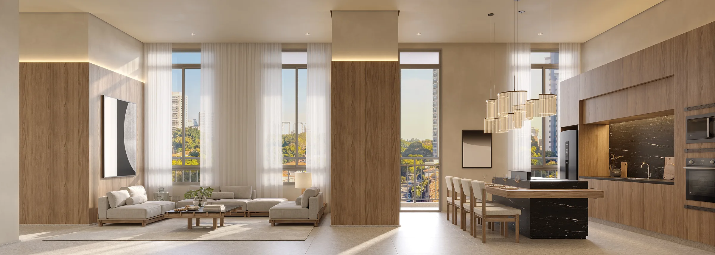 Gourmet lounge com mobiliário Triptyque