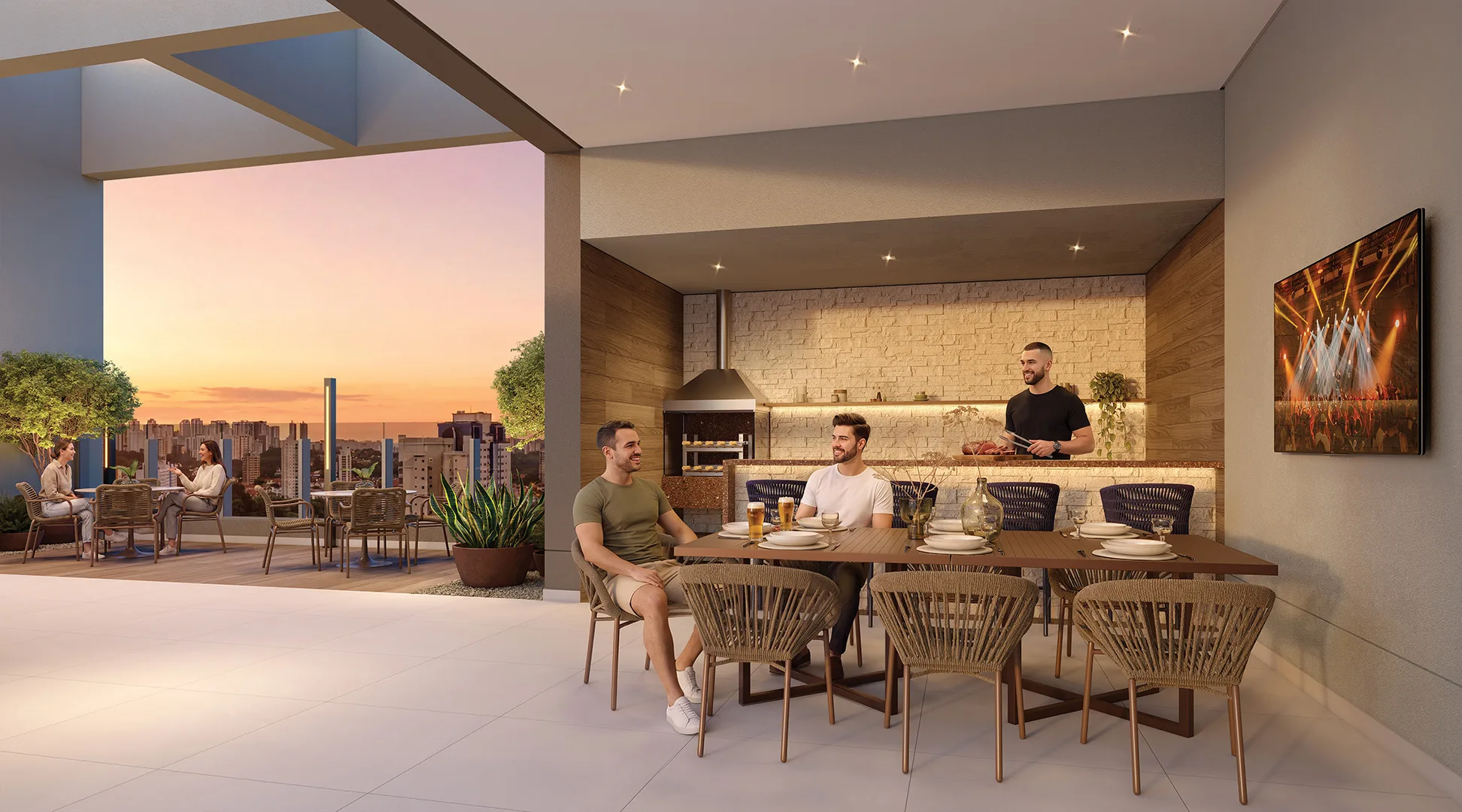 Grill & Social no rooftop ao entardecer