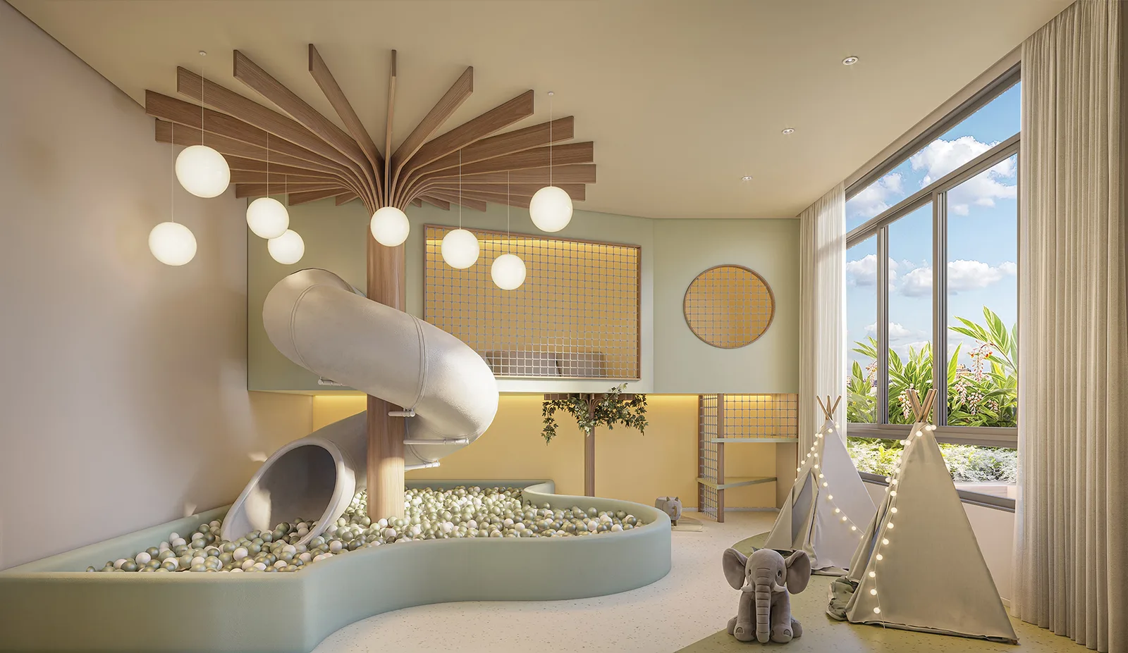 Kids Club com escorregador e piscina de bolinhas