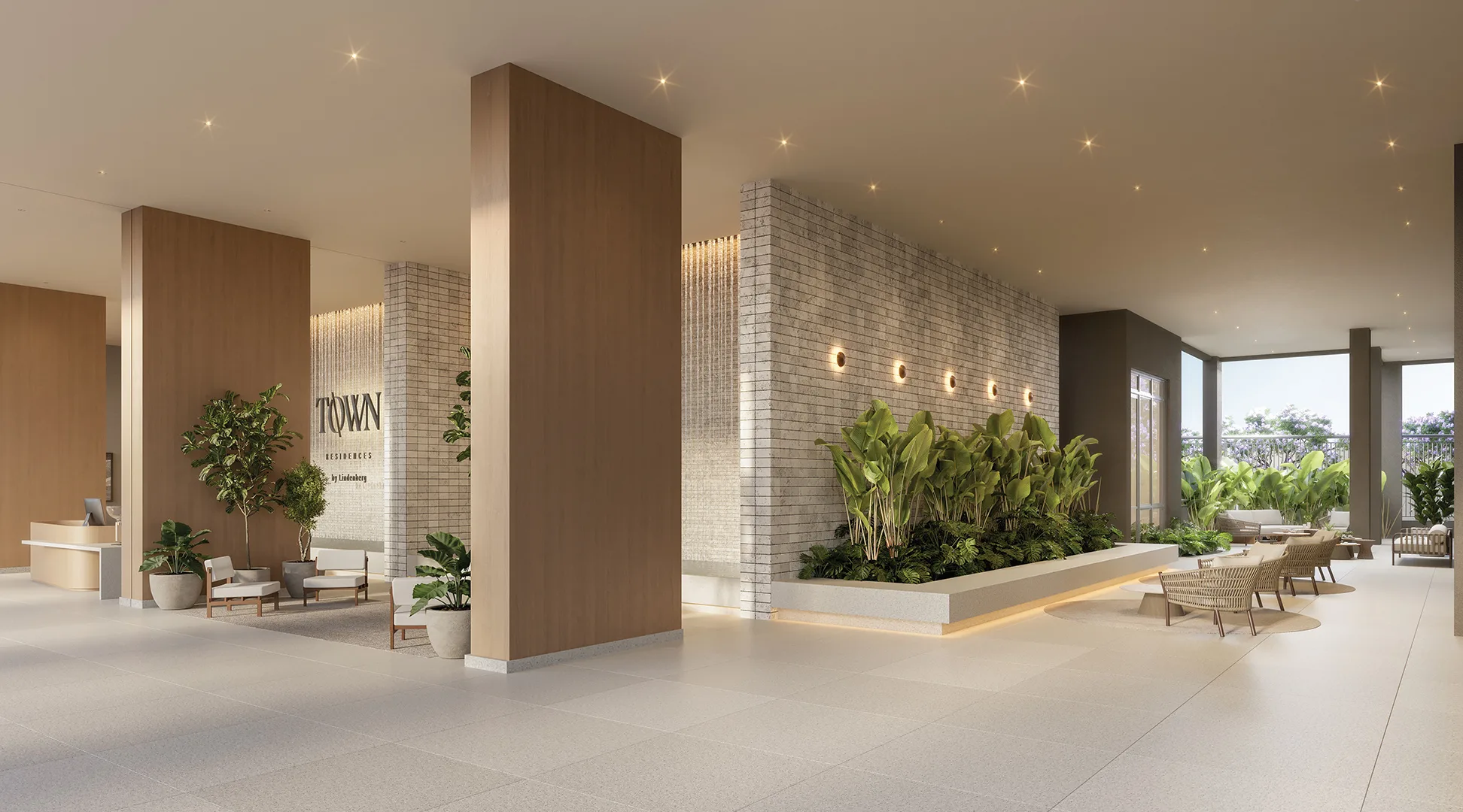 Lobby do térreo com design autoral Triptyque