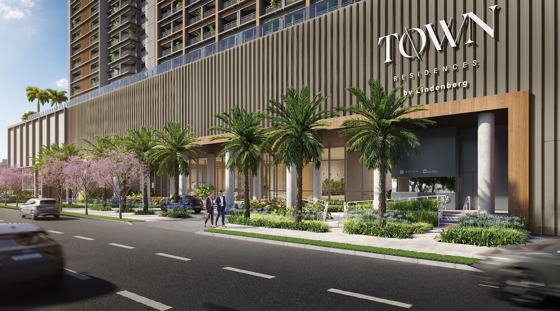 Perspectiva ilustrada da portaria do Town Residences