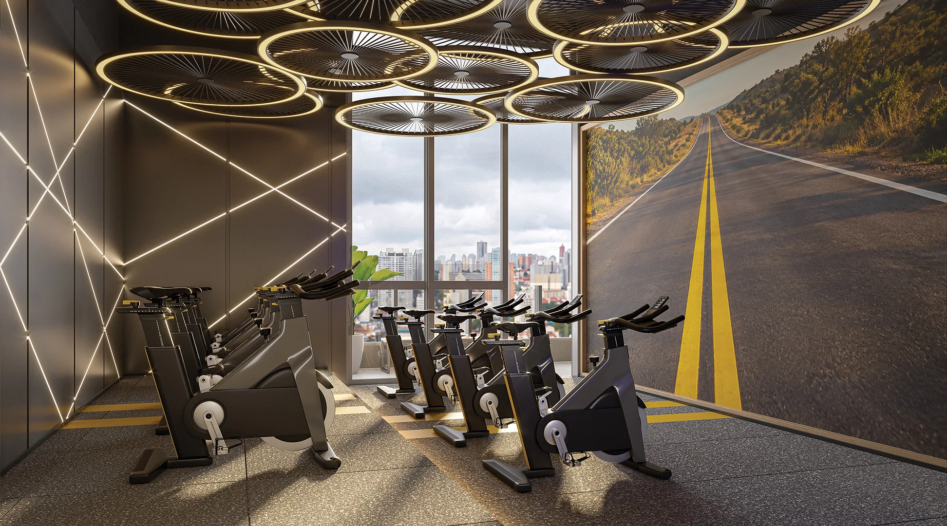 Sala de spinning com terraço